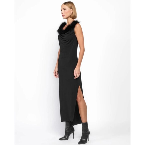 Coperni Feather Boa Jersey Midi Dress in Black 42 New Womens Backless - Picture 1 of 16